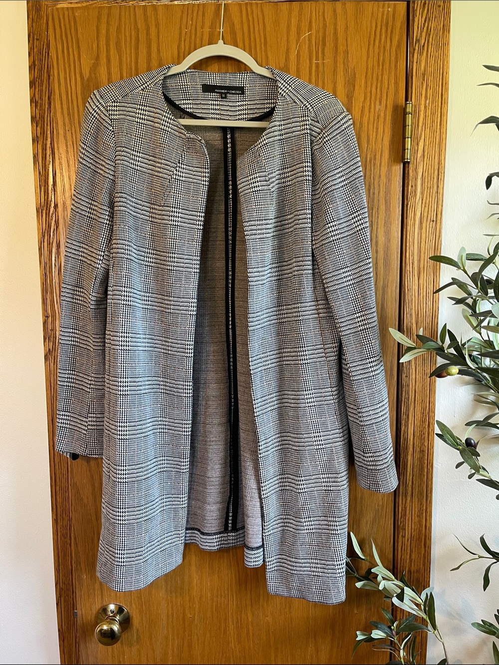 Women’s Glen Plaid Open-Front Blazer Coat - Gray